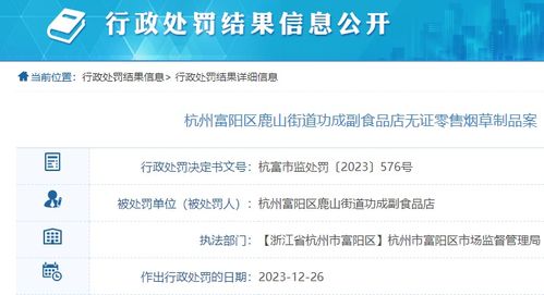 副食品店無證零售煙草制品，杭州富陽區一商家被罰